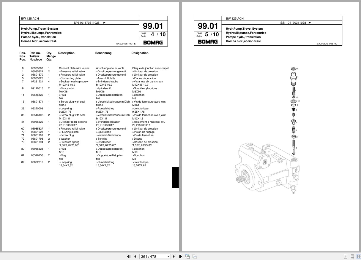 Bomag Combination Roller BW 125 ACH Spare Parts Catalog 2001 EN DE FR (2)