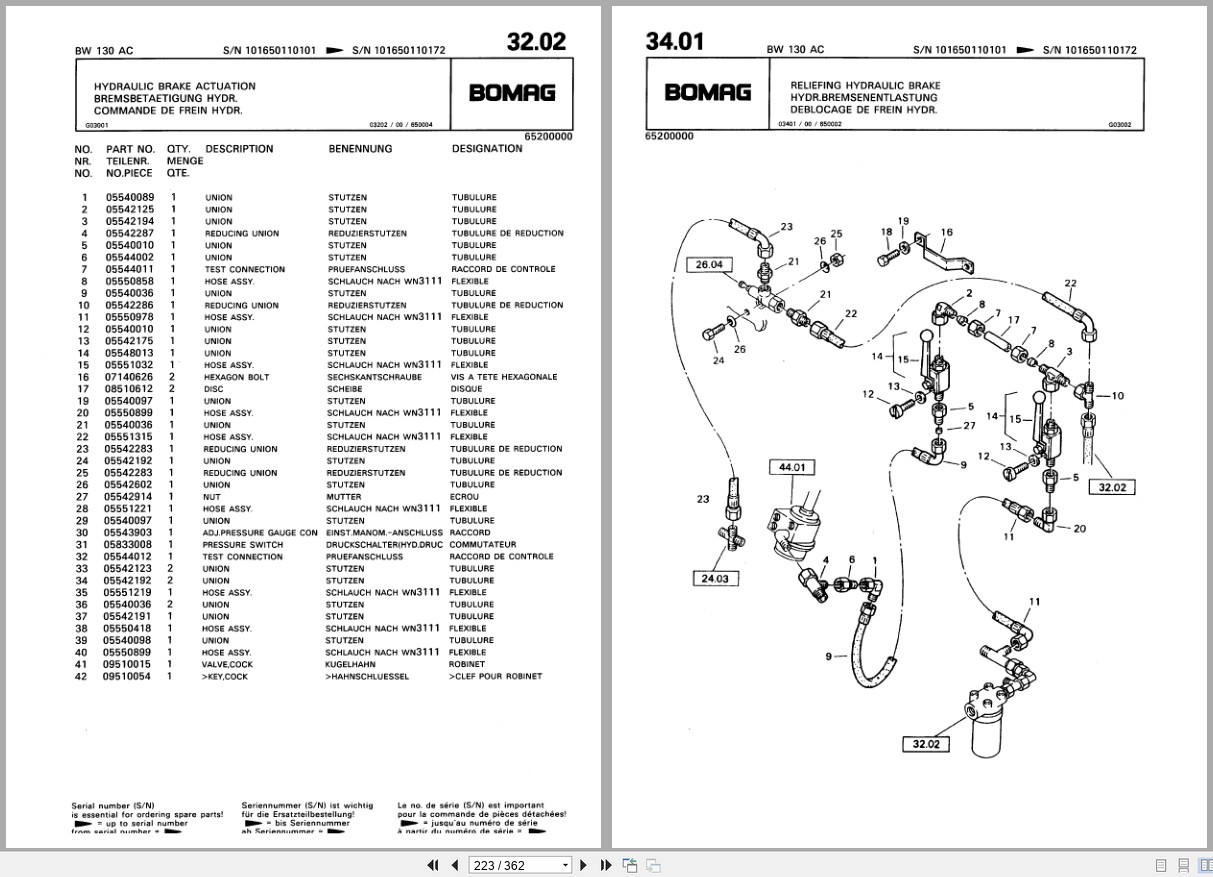 Bomag Combination Roller BW 130 AC Spare Parts Catalog 1994 EN DE FR (2)