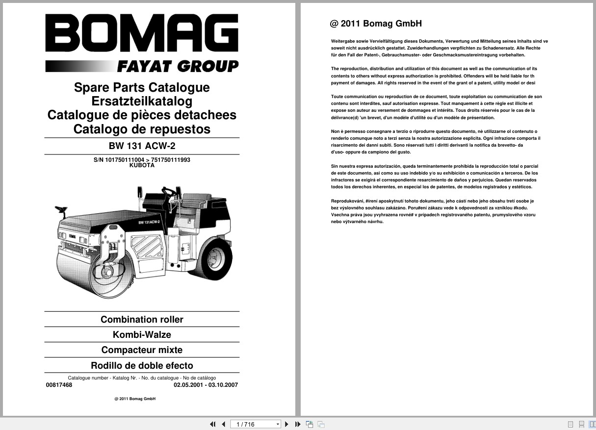 Bomag Combination Roller BW 131 ACW 2 Spare Parts Catalog 2001 2007 EN DE FR (1)