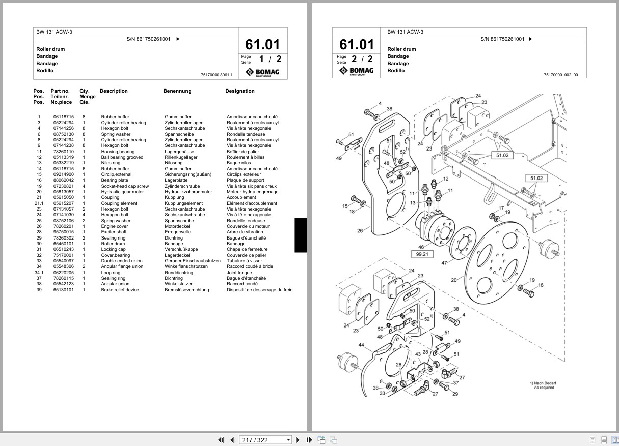 Bomag Combination Roller BW 131 ACW 3 Spare Parts Catalog 2015 EN DE FR (3)