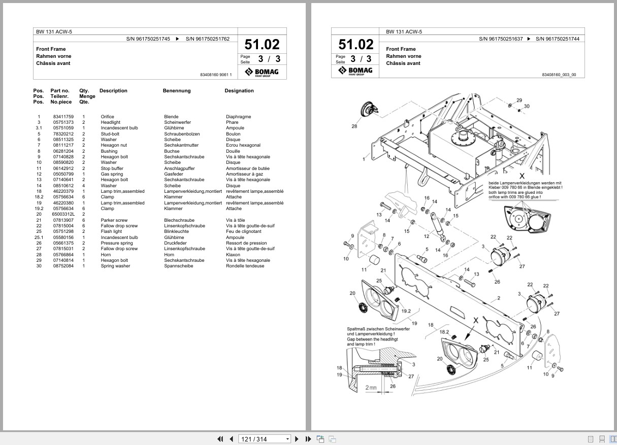 Bomag Combination Roller BW 131 ACW 5 Spare Parts Catalog 2019 2022 EN DE FR (2)