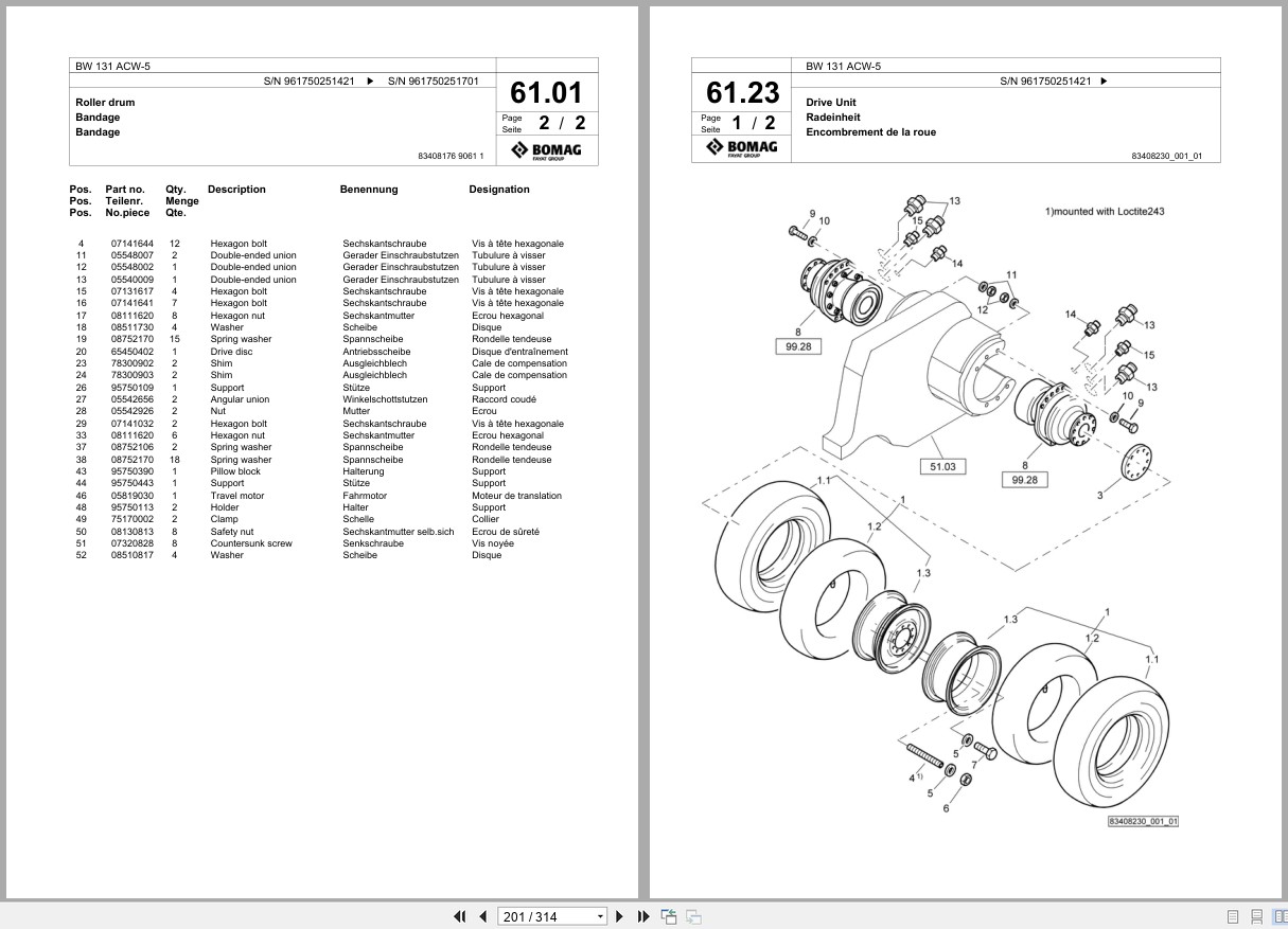 Bomag Combination Roller BW 131 ACW 5 Spare Parts Catalog 2019 2022 EN DE FR (3)