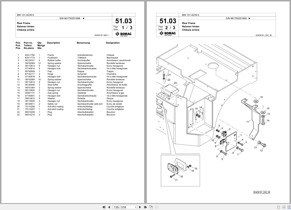 Bomag Combination Roller BW 131 ACW 5 Spare Parts Catalog 2023 2025 EN DE FR (3)