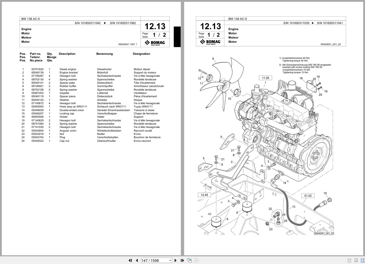 Bomag Combination Roller BW 138 AC 5 Spare Parts Catalog 2011 2016 EN DE FR (2)