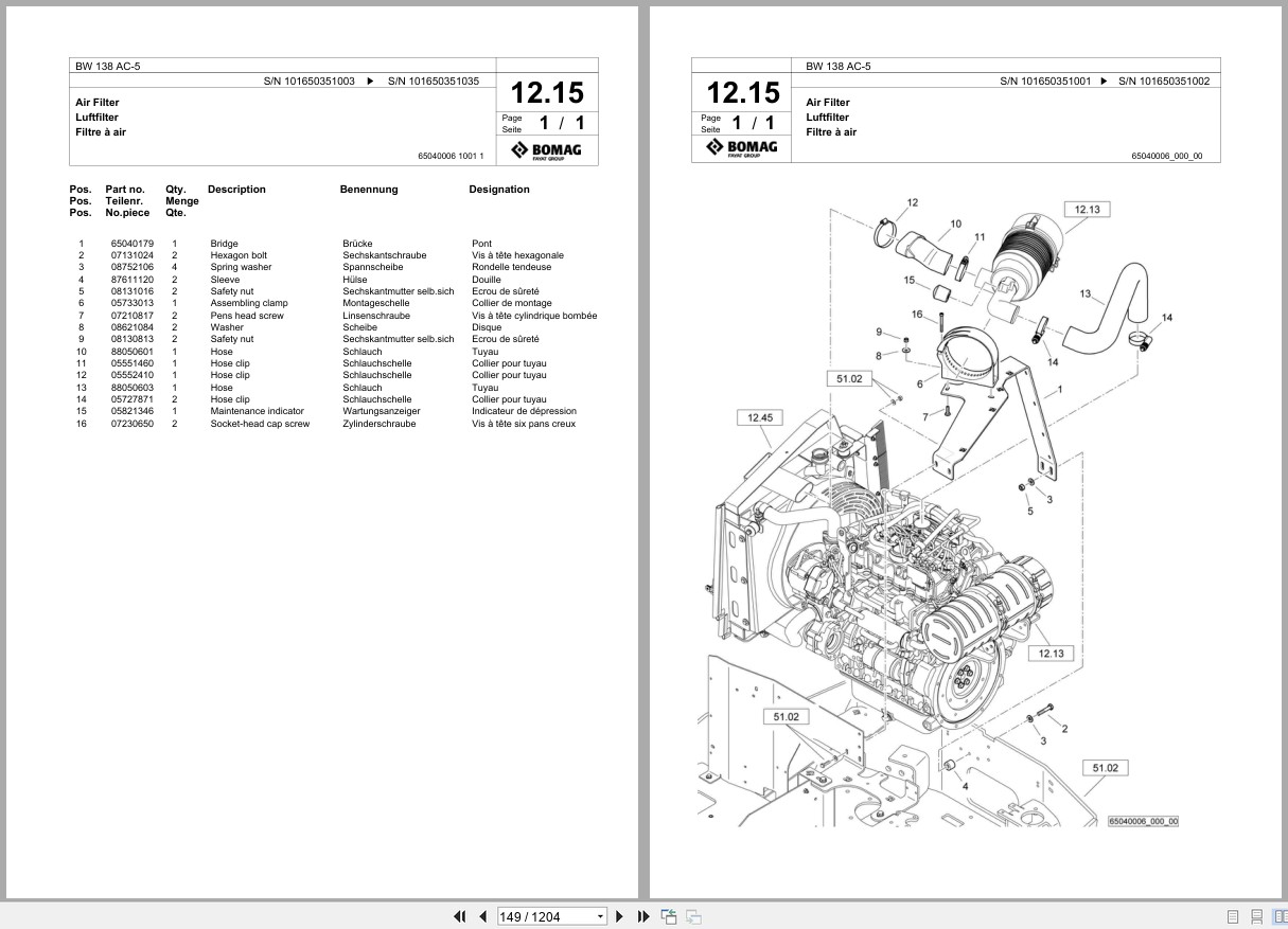 Bomag Combination Roller BW 138 AC 5 Spare Parts Catalog 2015 2019 EN DE FR (2)