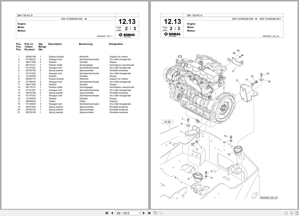 Bomag Combination Roller BW 138 AC 5 Spare Parts Catalog 2016 2025 EN DE FR (2)