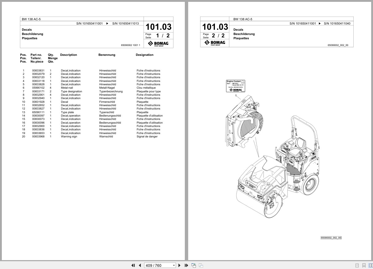 Bomag Combination Roller BW 138 AC 5 Spare Parts Catalog 2018 2020 EN DE FR (3)