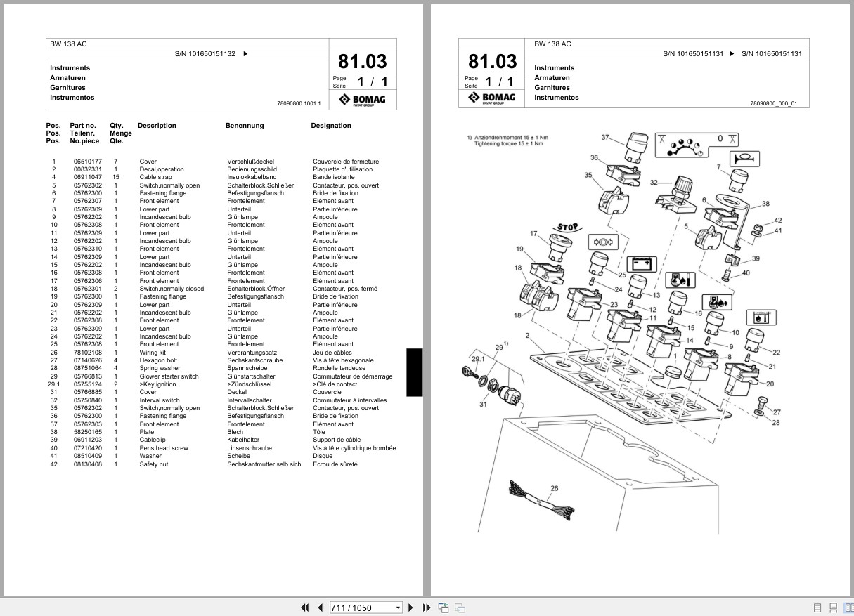 Bomag Combination Roller BW 138 AC Spare Parts Catalog 2001 2007 EN DE FR (2)