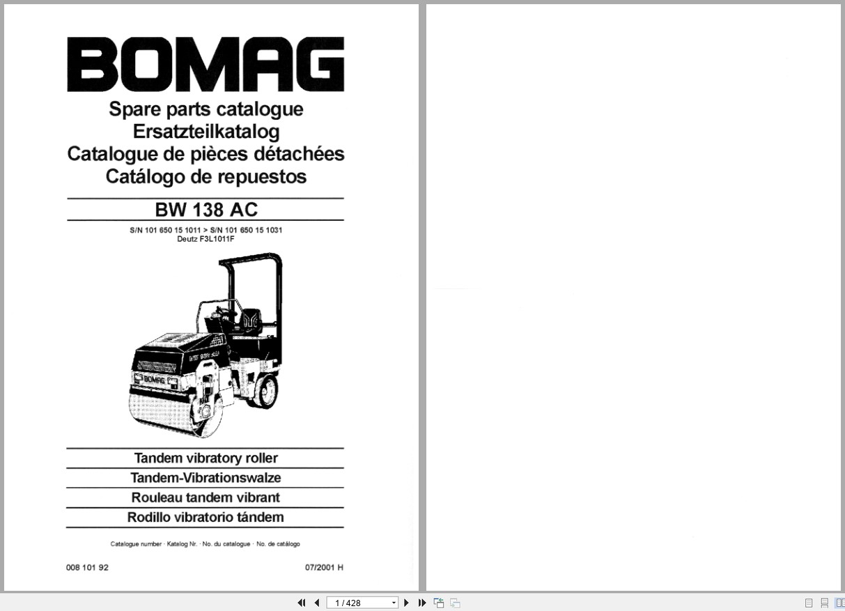 Bomag Combination Roller BW 138 AC Spare Parts Catalog 2001 EN DE FR (1)