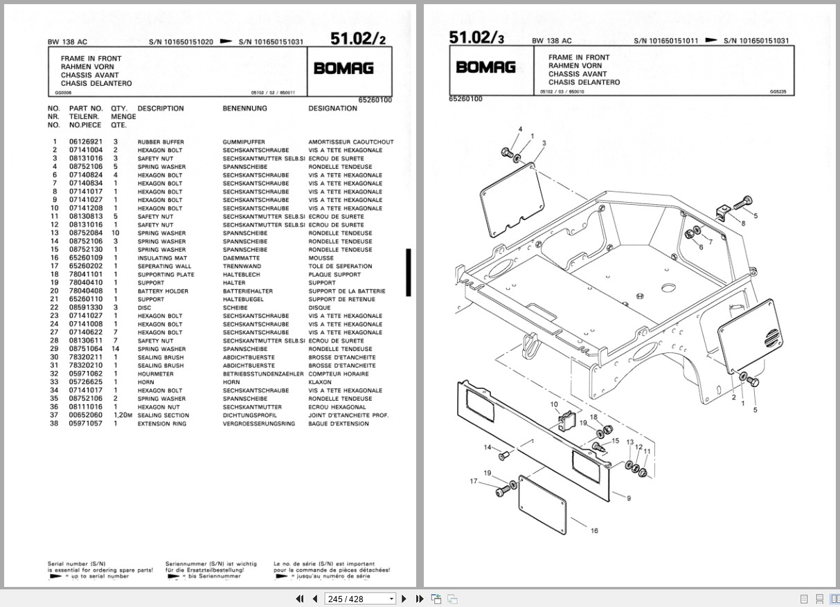 Bomag Combination Roller BW 138 AC Spare Parts Catalog 2001 EN DE FR (3)