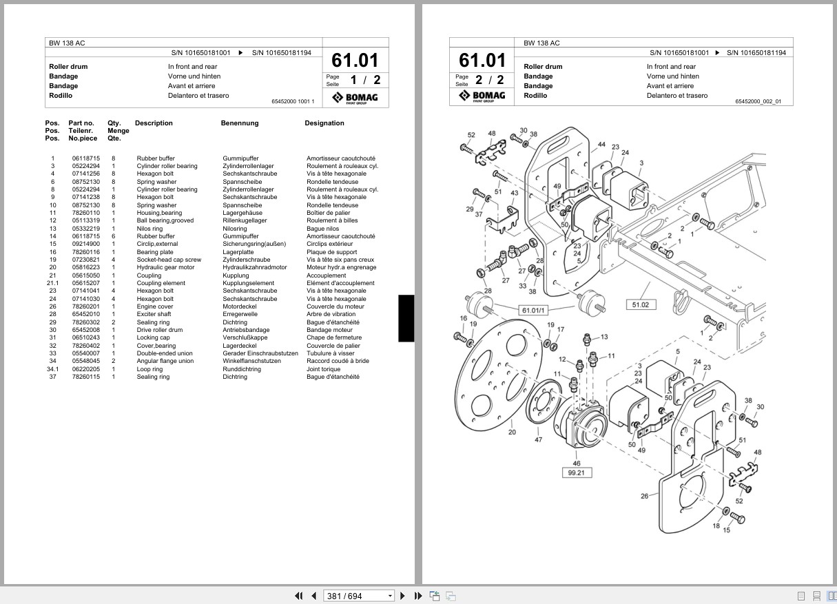 Bomag Combination Roller BW 138 AC Spare Parts Catalog 2007 2012 EN DE FR (2)