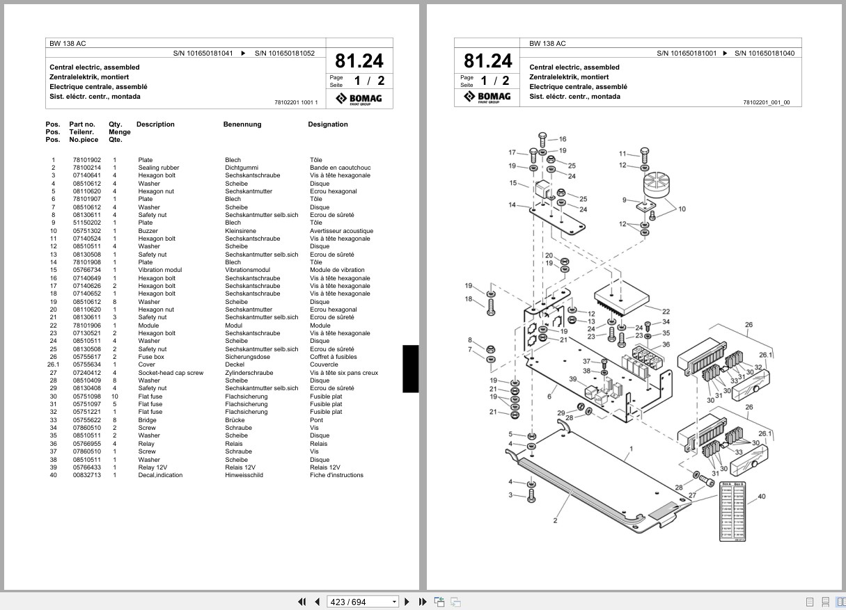 Bomag Combination Roller BW 138 AC Spare Parts Catalog 2007 2012 EN DE FR (3)