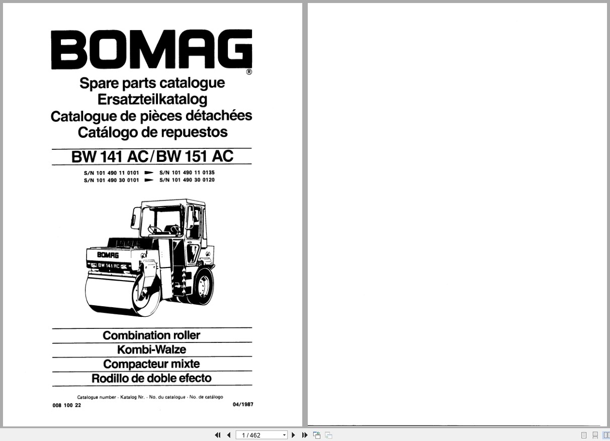 Bomag Combination Roller BW 141 AC BW 151 AC Spare Parts Catalog 1987 EN DE FR (1)