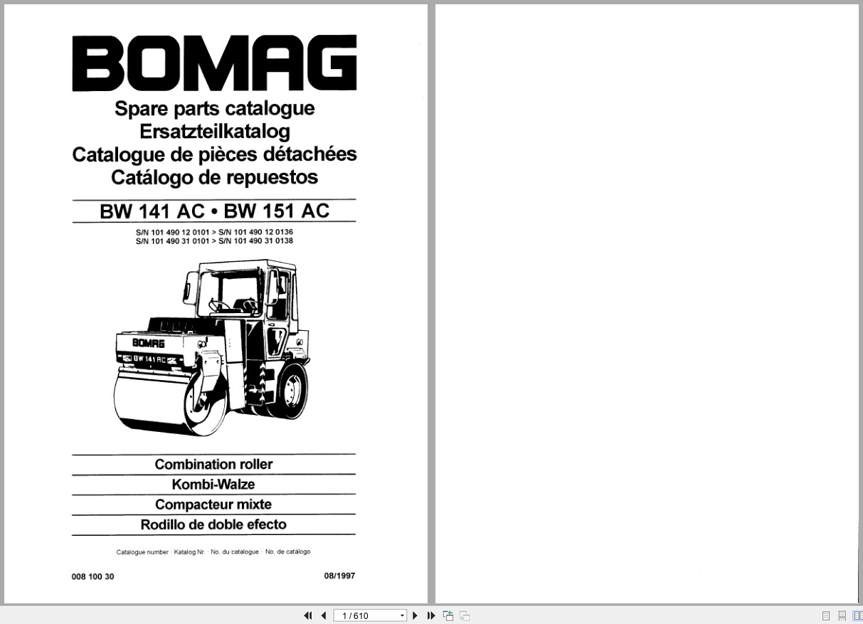 Bomag Combination Roller BW 141 AC BW 151 AC Spare Parts Catalog 1997 EN DE FR (1)
