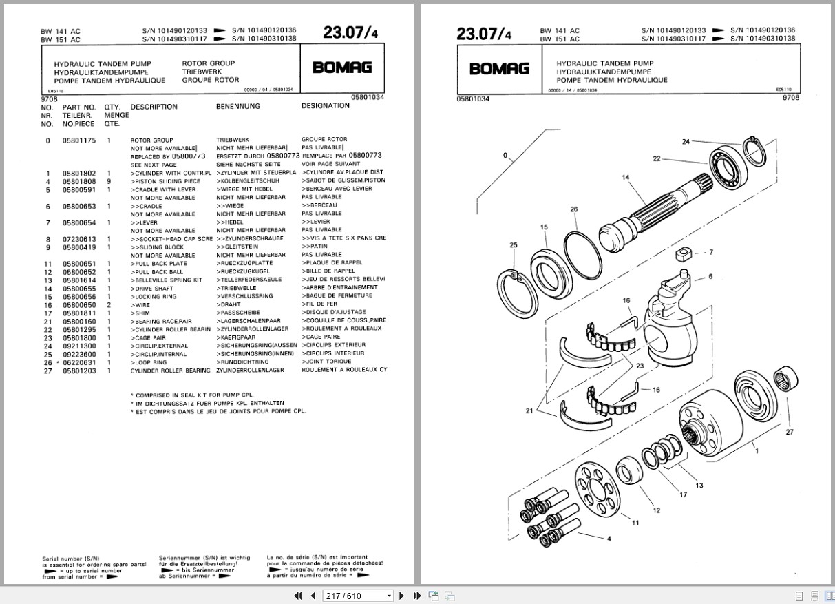 Bomag Combination Roller BW 141 AC BW 151 AC Spare Parts Catalog 1997 EN DE FR (3)