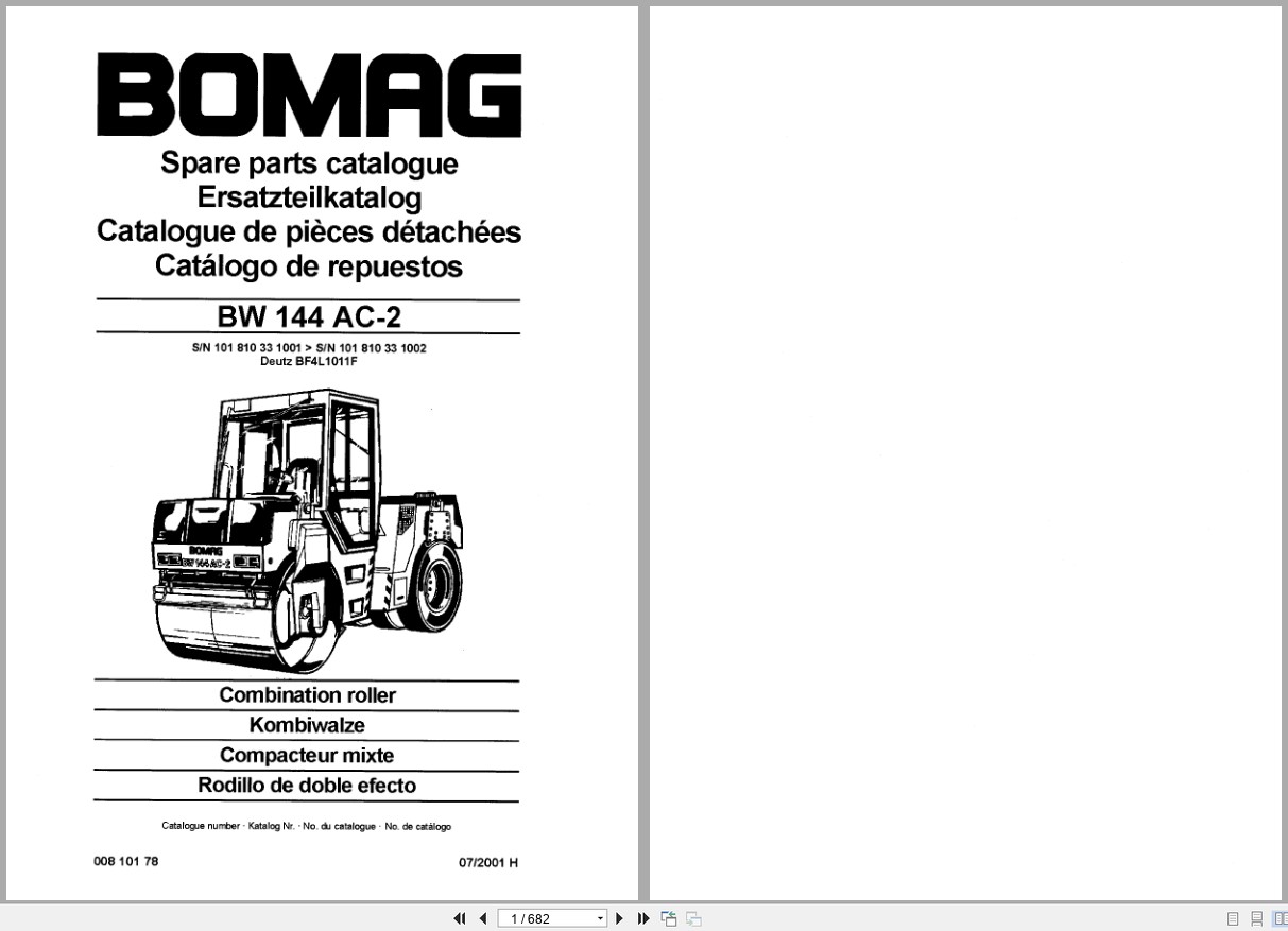 Bomag Combination Roller BW 144 AC 2 Spare Parts Catalog 00810178 2001 EN DE FR (1)
