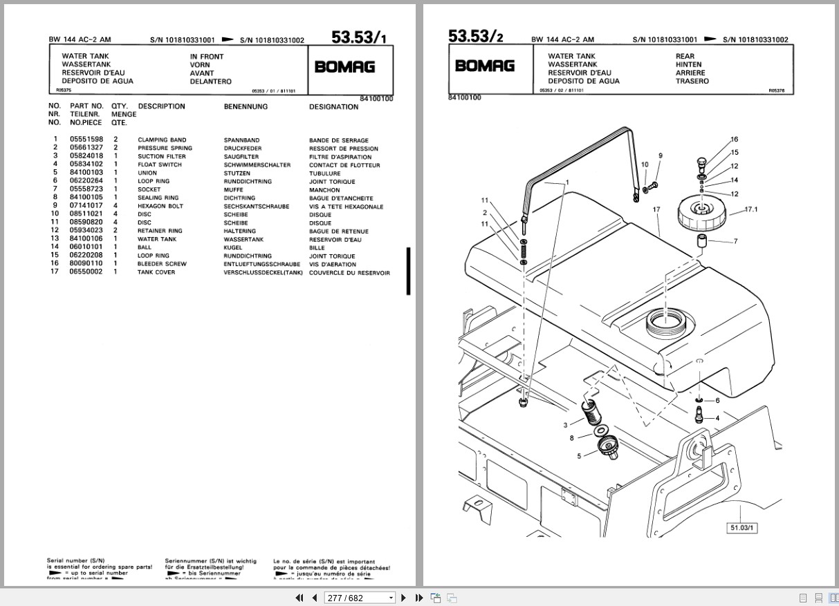 Bomag Combination Roller BW 144 AC 2 Spare Parts Catalog 00810178 2001 EN DE FR (2)