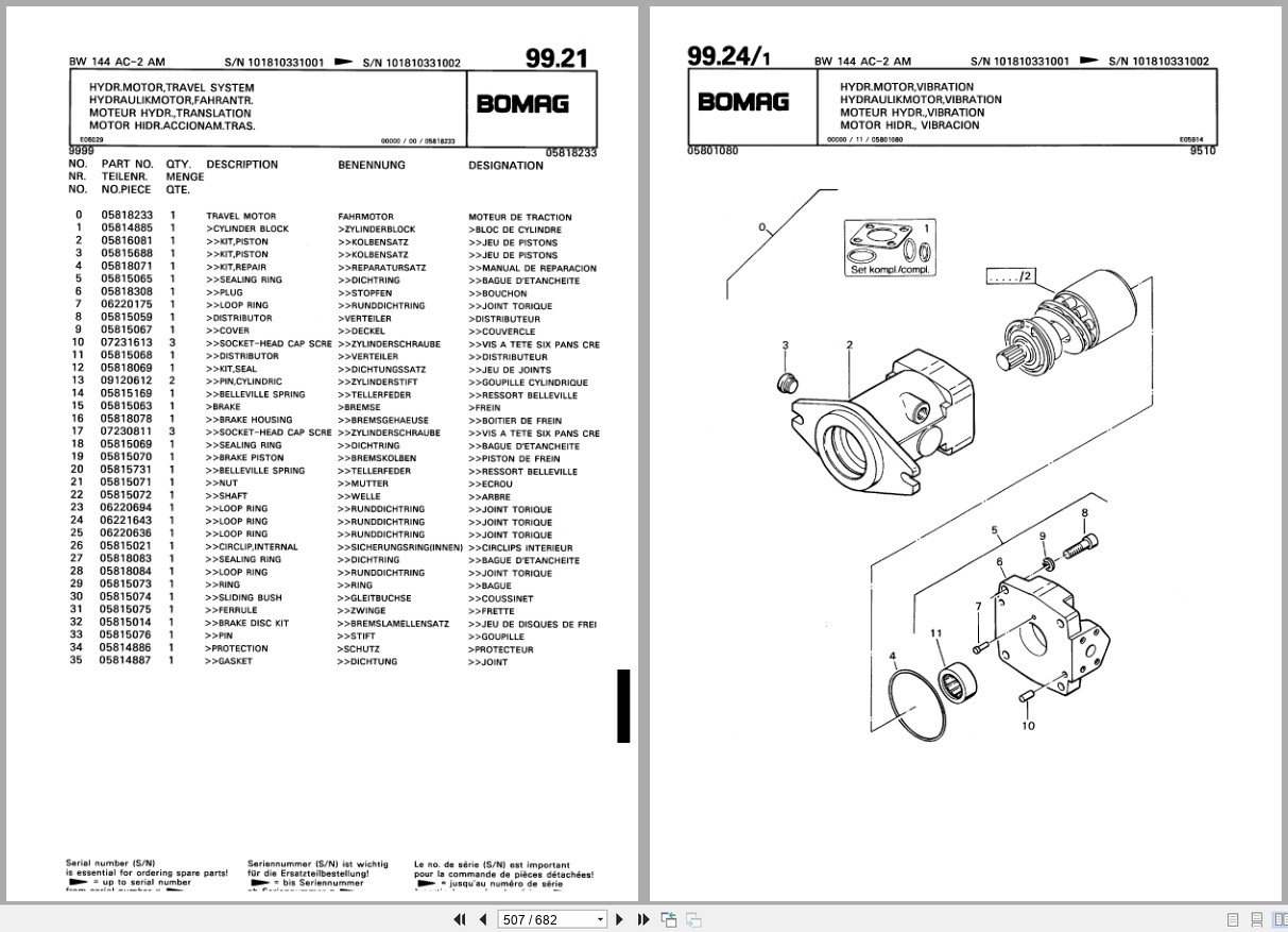 Bomag Combination Roller BW 144 AC 2 Spare Parts Catalog 00810178 2001 EN DE FR (3)