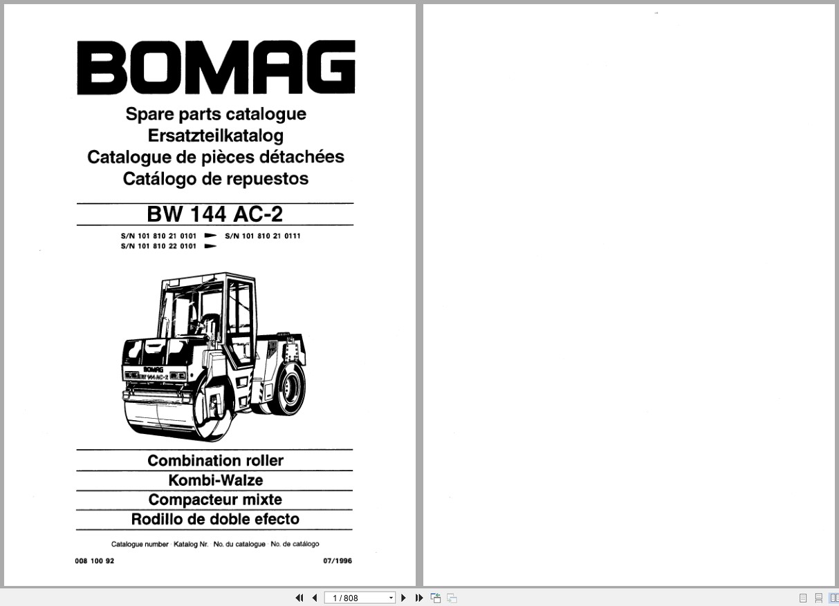 Bomag Combination Roller BW 144 AC 2 Spare Parts Catalog 1996 EN DE FR (1)