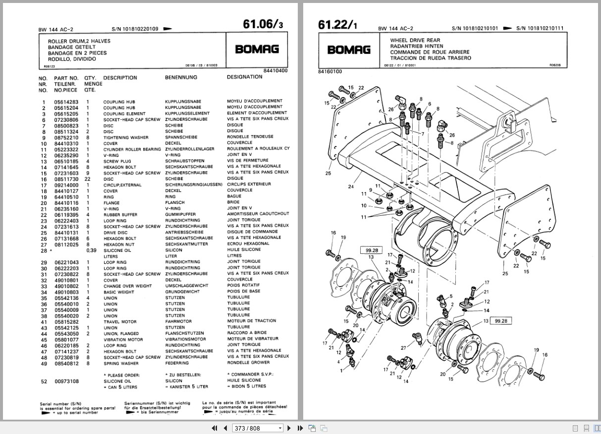 Bomag Combination Roller BW 144 AC 2 Spare Parts Catalog 1996 EN DE FR (3)