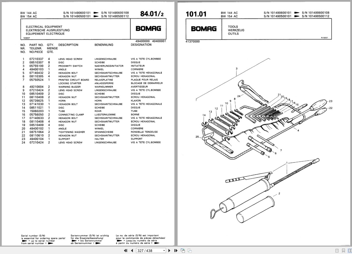 Bomag Combination Roller BW 144 AC BW 154 AC Spare Parts Catalog 1987 EN DE FR (3)