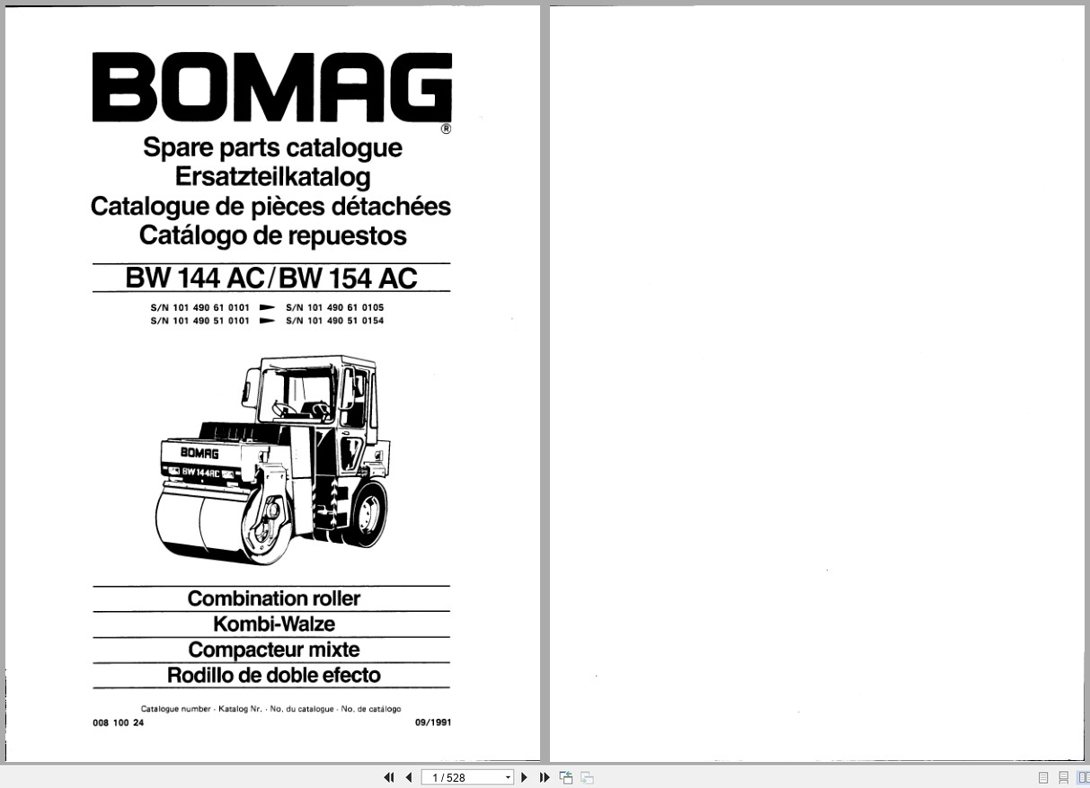 Bomag Combination Roller BW 144 AC BW 154 AC Spare Parts Catalog 1991 EN DE FR (1)