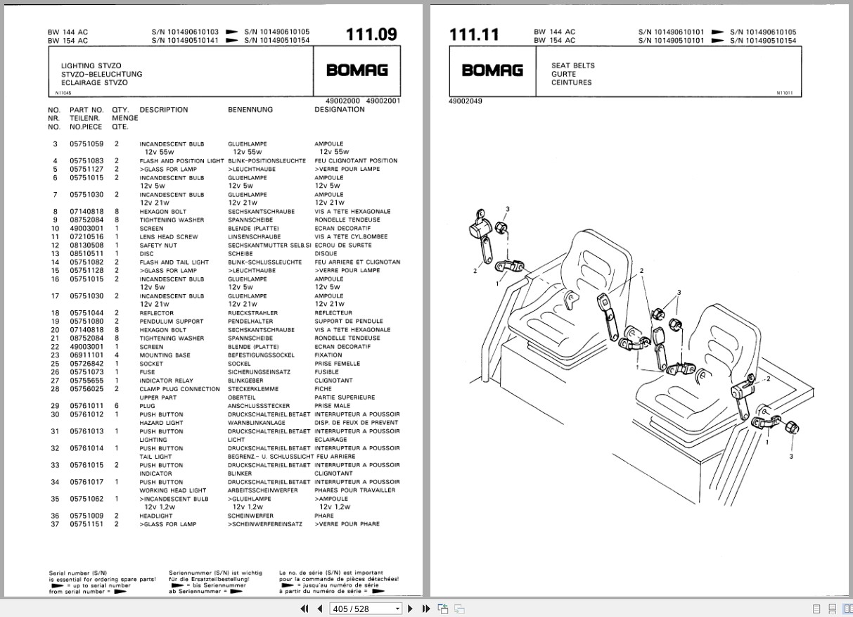 Bomag Combination Roller BW 144 AC BW 154 AC Spare Parts Catalog 1991 EN DE FR (2)