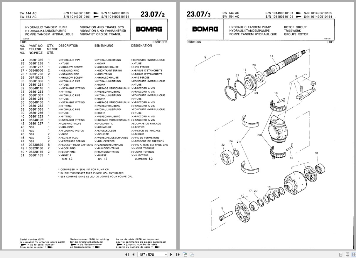 Bomag Combination Roller BW 144 AC BW 154 AC Spare Parts Catalog 1991 EN DE FR (3)