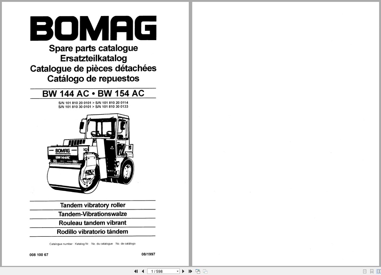 Bomag Combination Roller BW 144 AC BW 154 AC Spare Parts Catalog 1997 EN DE FR (1)
