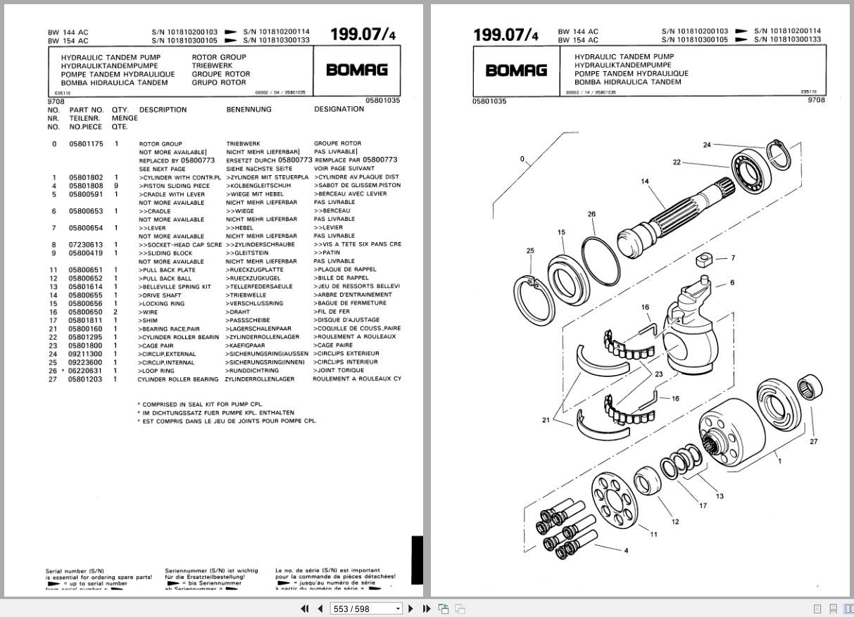 Bomag Combination Roller BW 144 AC BW 154 AC Spare Parts Catalog 1997 EN DE FR (2)