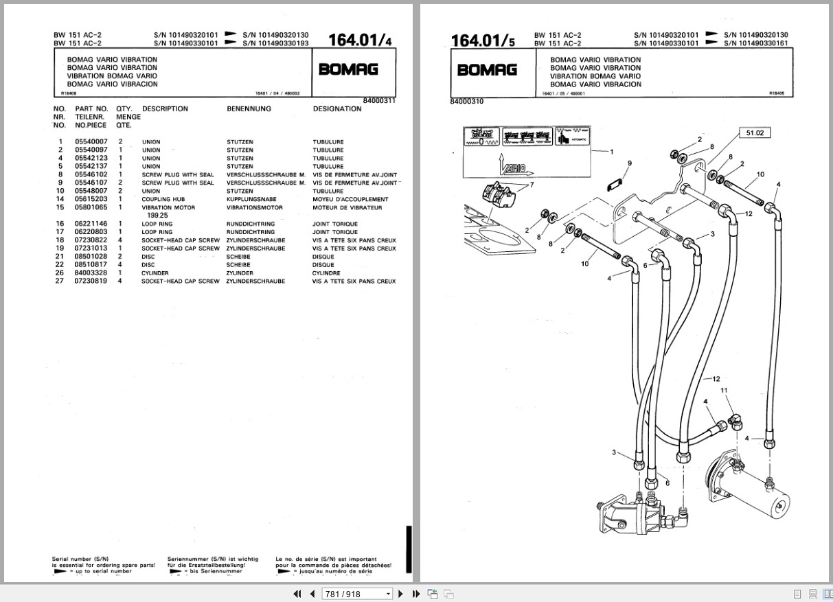 Bomag Combination Roller BW 151 AC 2 Spare Parts Catalog 00810090 2001 EN DE FR (2)