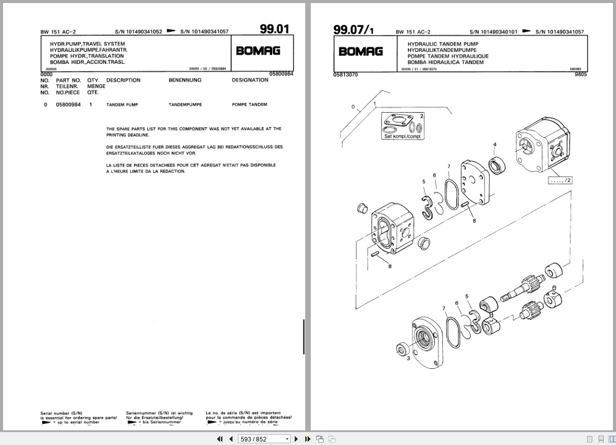 Bomag Combination Roller BW 151 AC 2 Spare Parts Catalog 00810172 2001 EN DE FR (2)