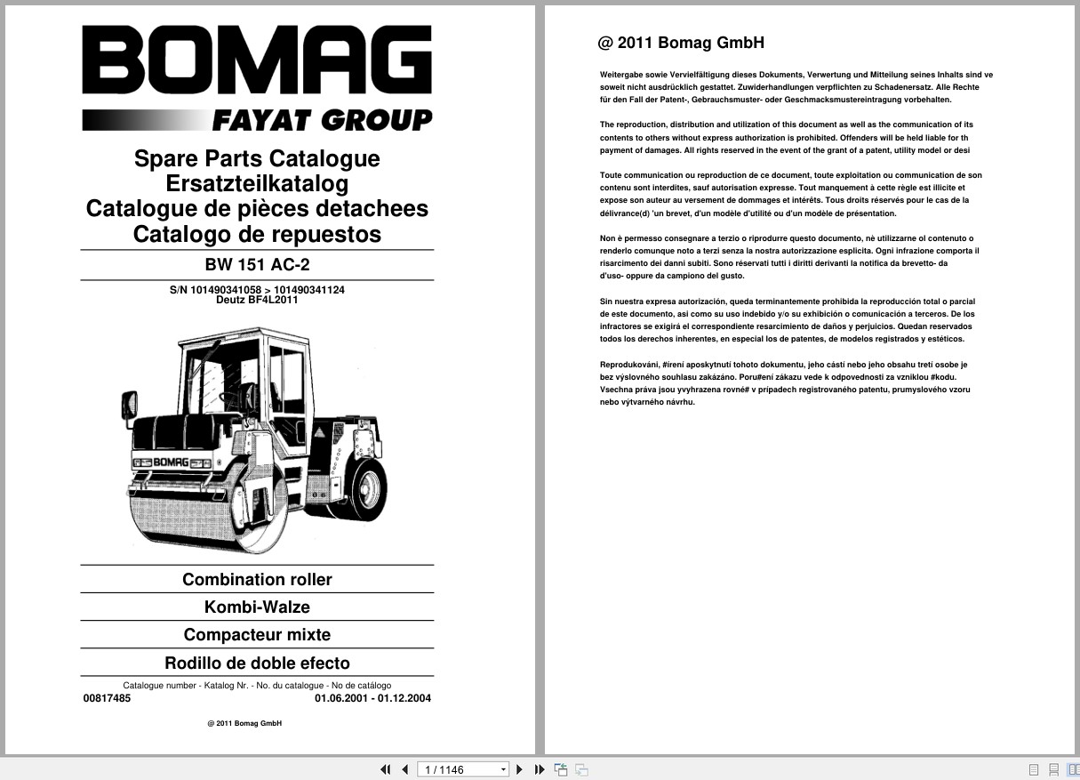 Bomag Combination Roller BW 151 AC 2 Spare Parts Catalog 2001 2004 EN DE FR (1)