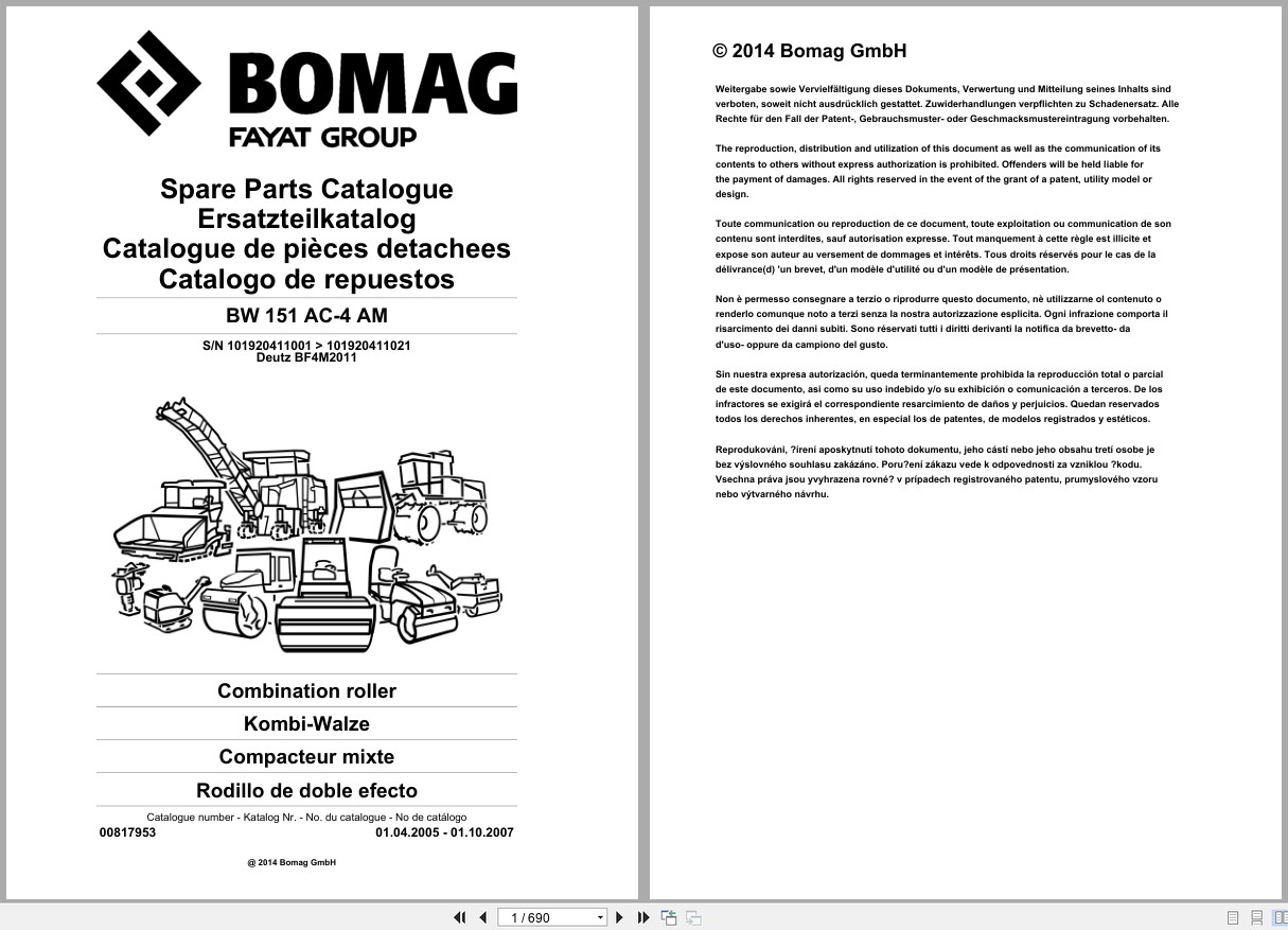 Bomag Combination Roller BW 151 AC 4 AM Spare Parts Catalog 2005 2007 EN DE FR (1)