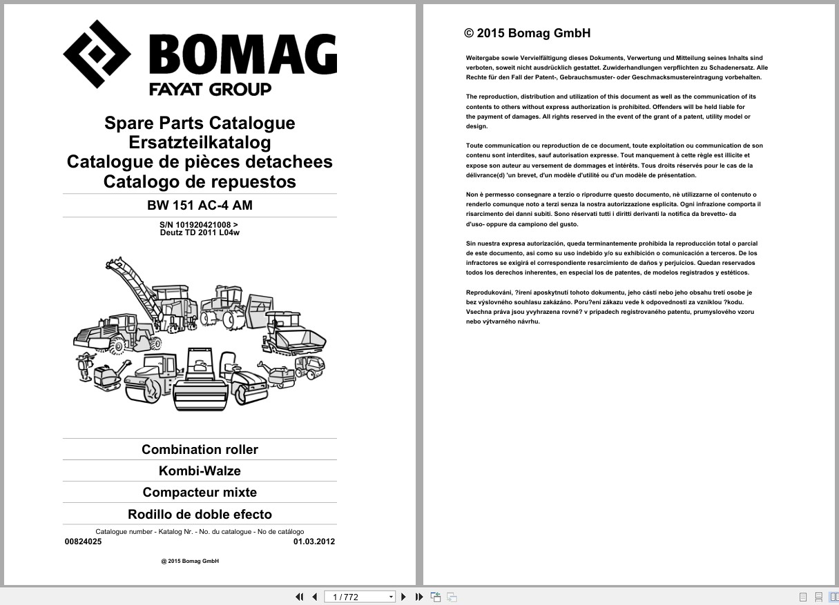 Bomag Combination Roller BW 151 AC 4 AM Spare Parts Catalog 2012 EN DE FR (1)
