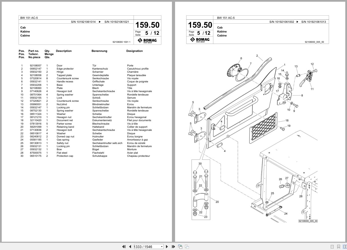 Bomag Combination Roller BW 151 AC 5 Spare Parts Catalog 2013 2018 EN DE FR (3)