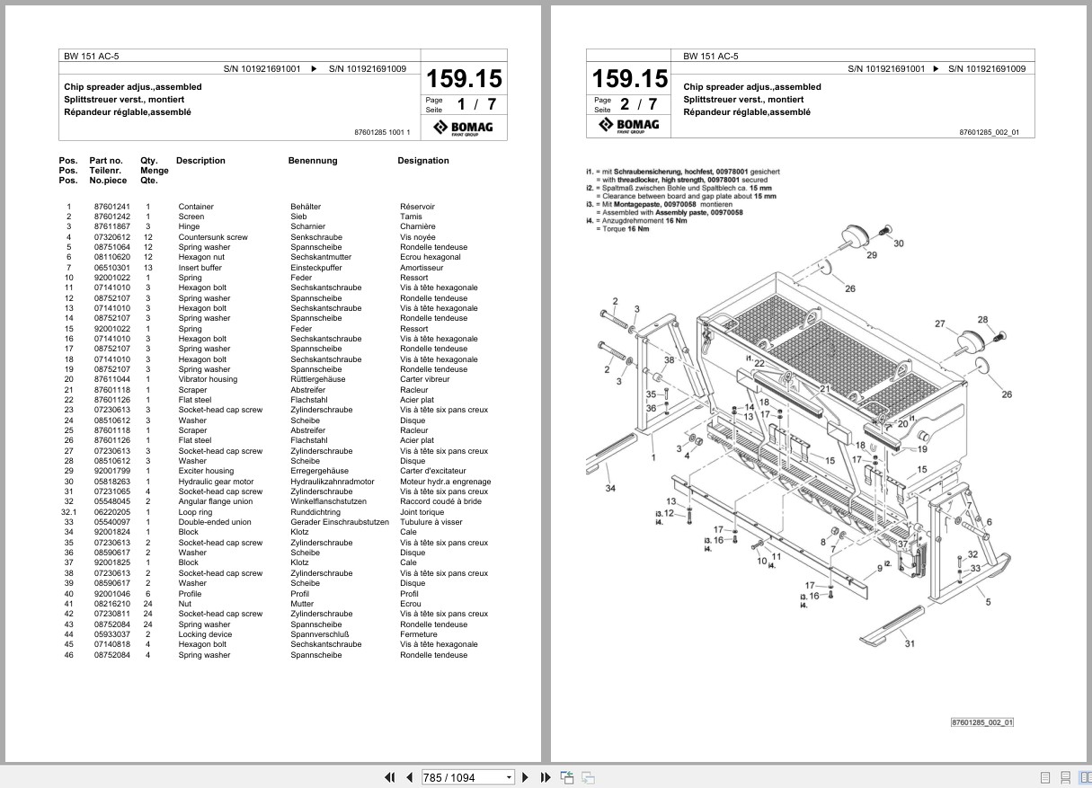 Bomag Combination Roller BW 151 AC 5 Spare Parts Catalog 2019 2024 EN DE FR (3)