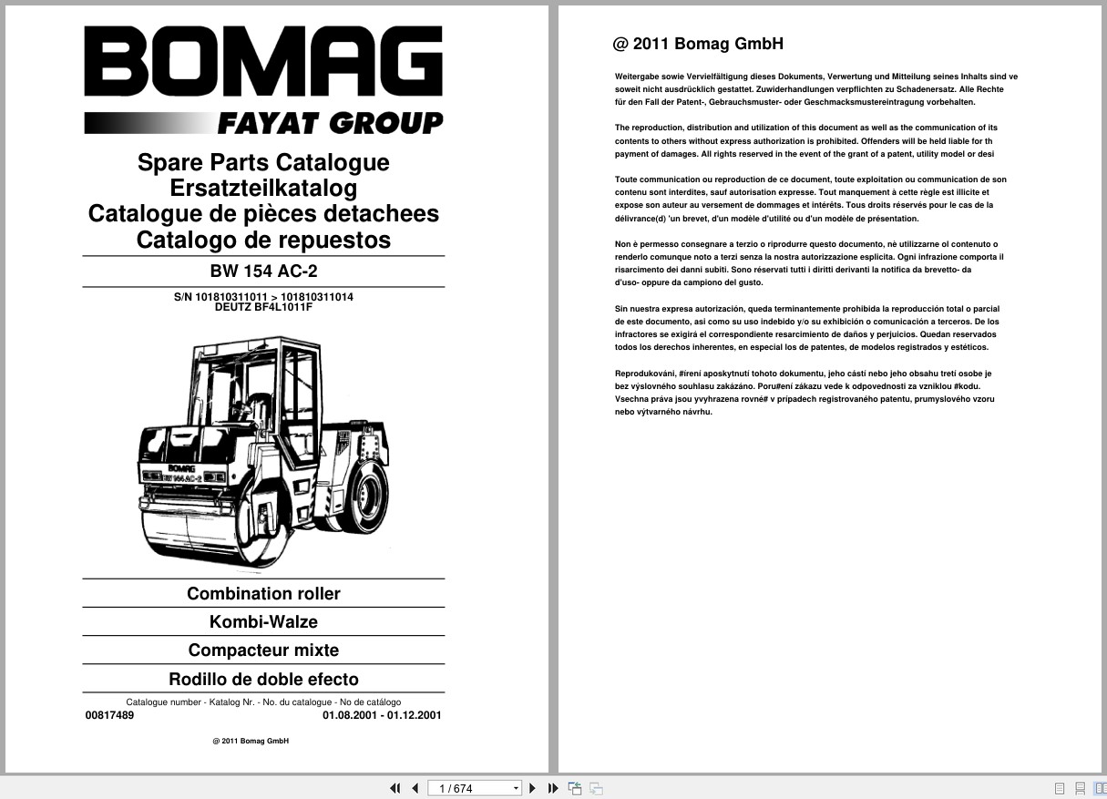 Bomag Combination Roller BW 154 AC 2 Spare Parts Catalog 2001 EN DE FR (1)
