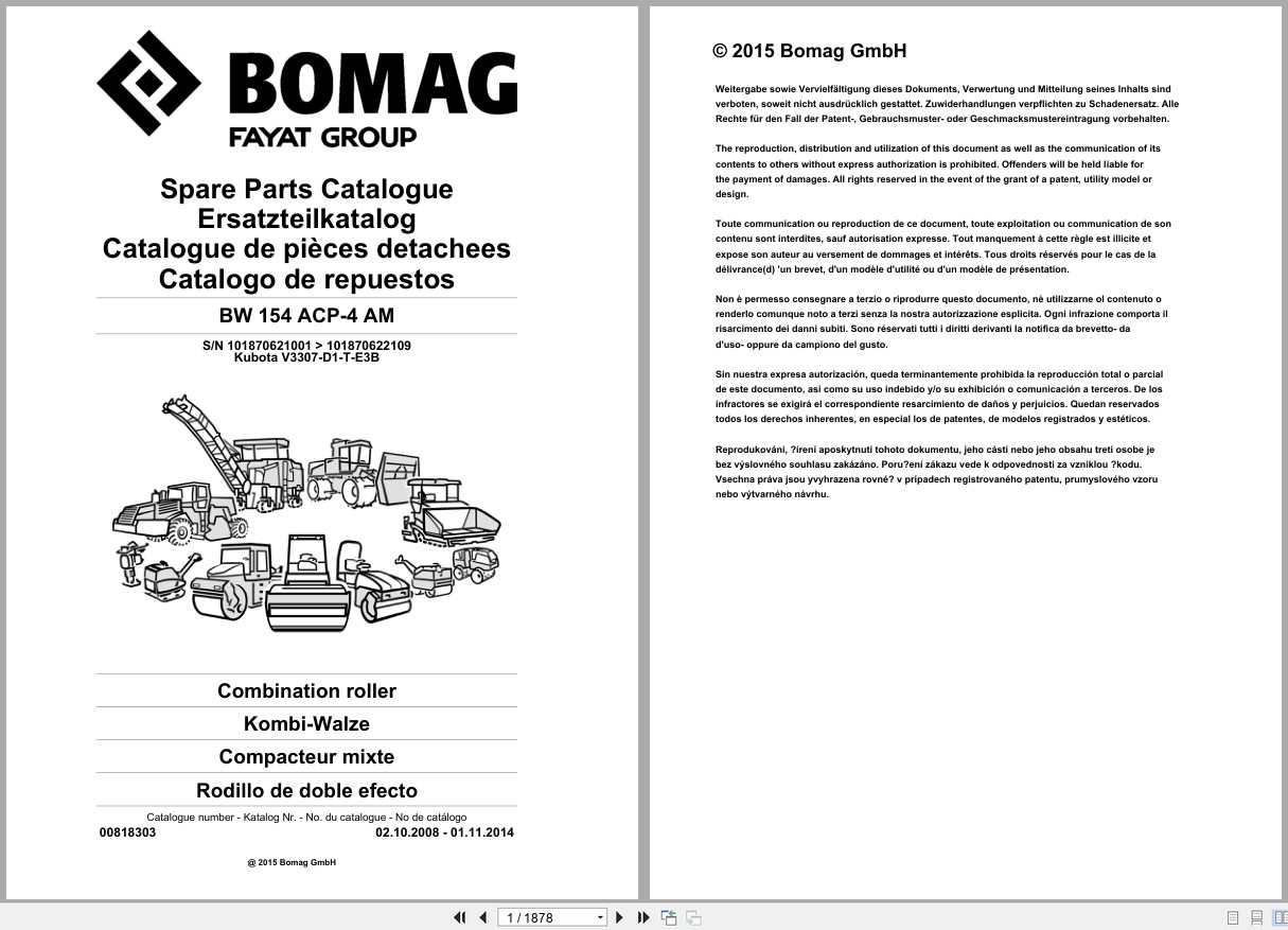 Bomag Combination Roller BW 154 ACP 4 AM Spare Parts Catalog 2008 2014 EN DE FR (1)