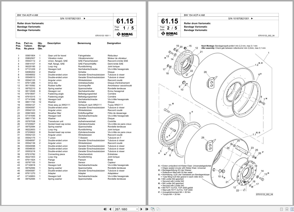 Bomag Combination Roller BW 154 ACP 4 AM Spare Parts Catalog 2014 2015 EN DE FR (2)