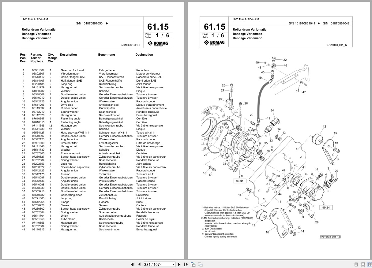 Bomag Combination Roller BW 154 ACP 4 AM Spare Parts Catalog 2019 2022 EN DE FR (2)