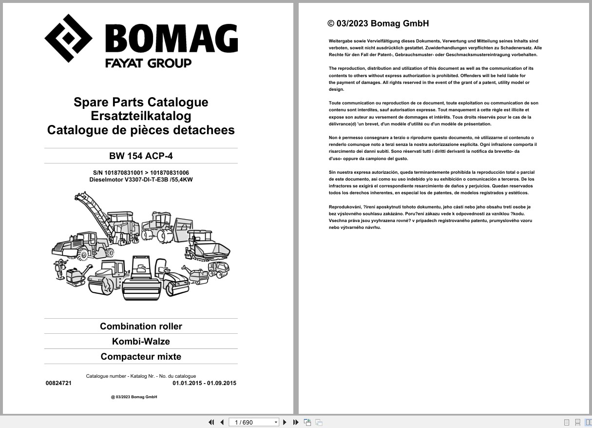 Bomag Combination Roller BW 154 ACP 4 Spare Parts Catalog 2015 EN DE FR (1)