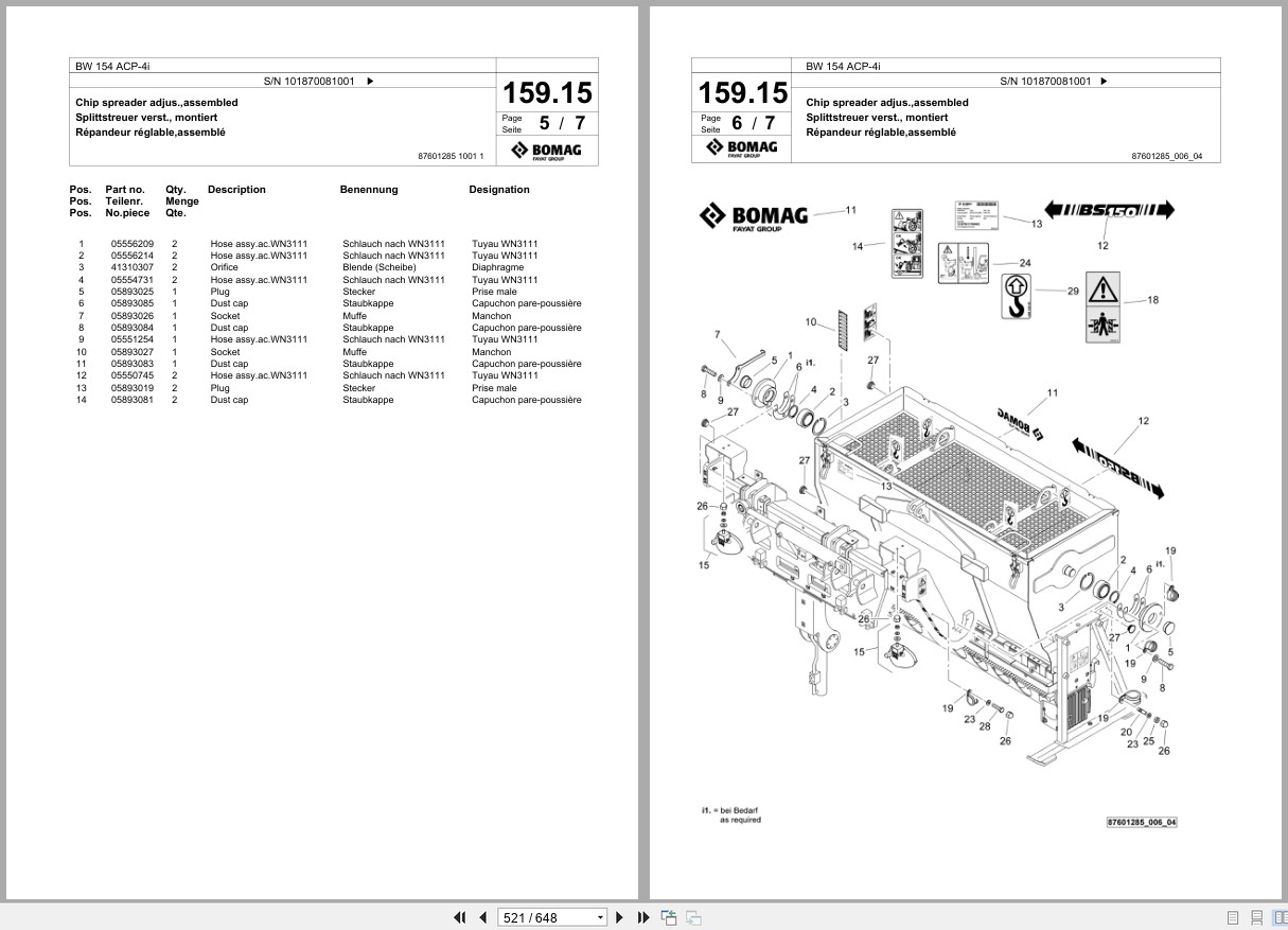 Bomag Combination Roller BW 154 ACP 4i Spare Parts Catalog 2018 EN DE FR (3)