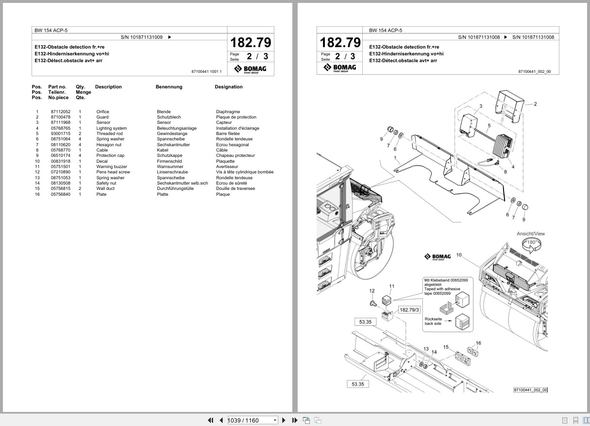 Bomag Combination Roller BW 154 ACP 5 Spare Parts Catalog 2022 2024 EN DE FR (2)