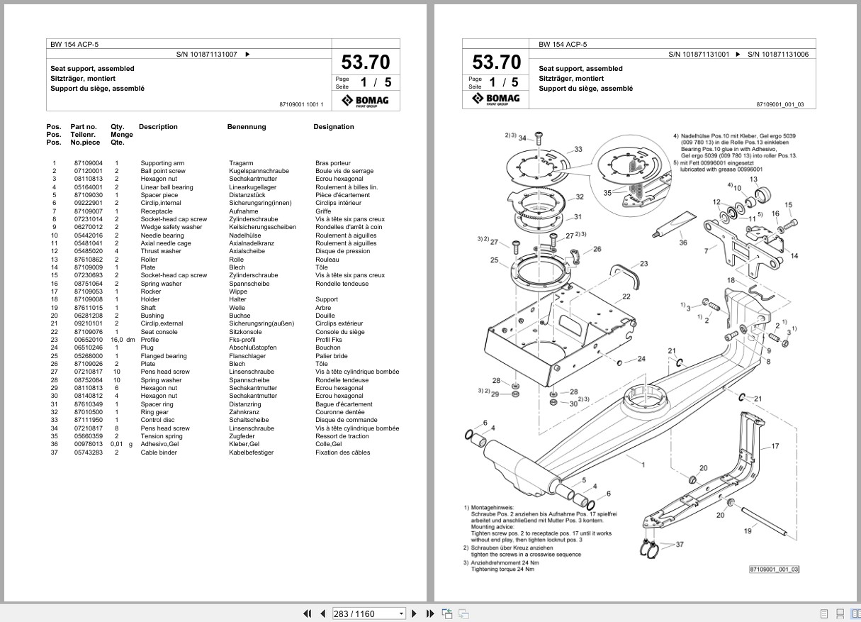 Bomag Combination Roller BW 154 ACP 5 Spare Parts Catalog 2022 2024 EN DE FR (3)