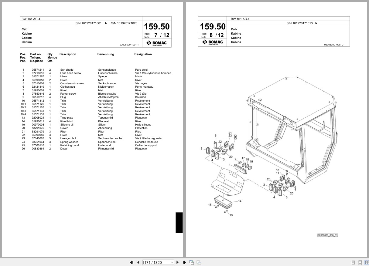 Bomag Combination Roller BW 161 AC 4 Spare Parts Catalog 2008 2012 EN DE FR (3)