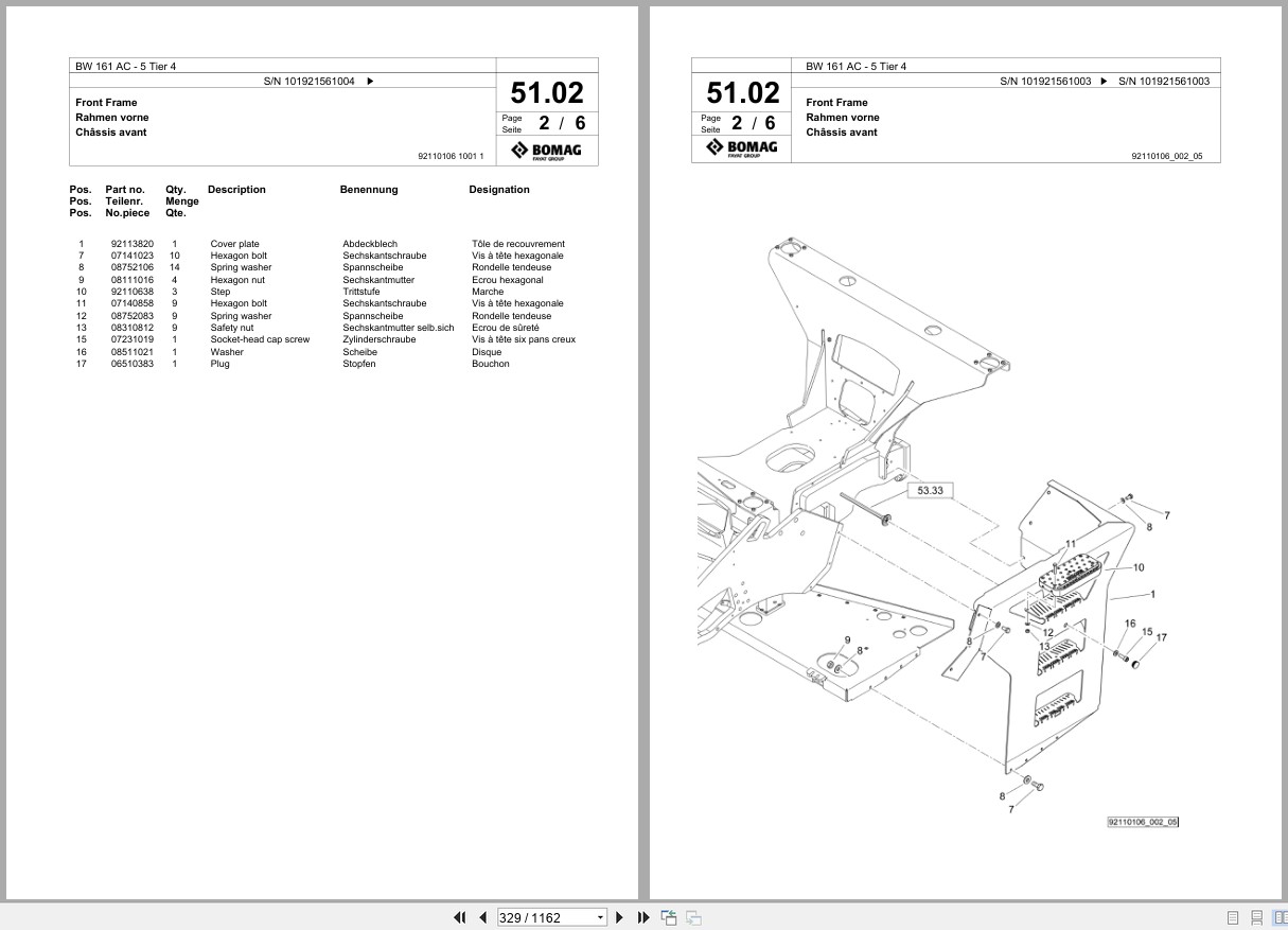 Bomag Combination Roller BW 161 AC 5 Tier 4 Spare Parts Catalog 2016 2019 EN DE FR (2)