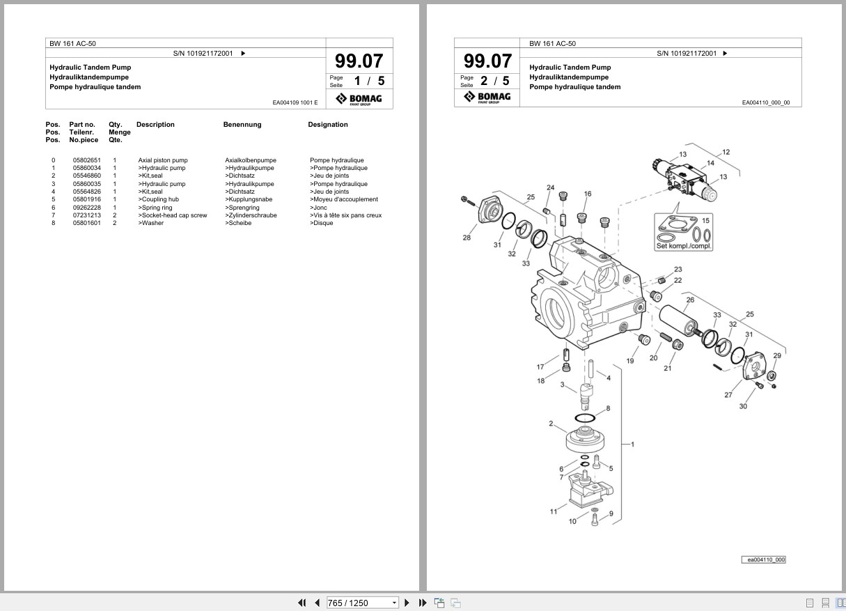 Bomag Combination Roller BW 161 AC 50 Spare Parts Catalog 2016 2022 EN DE FR (2)