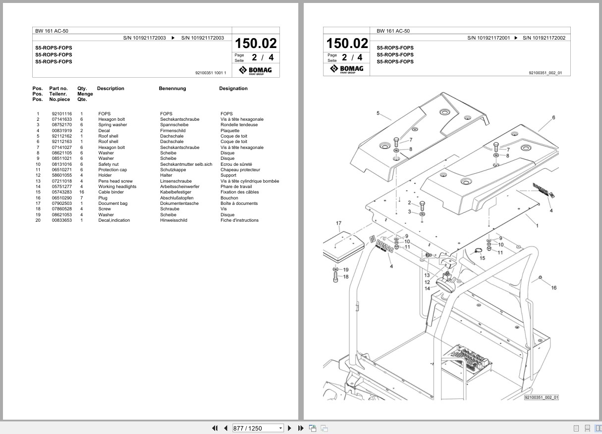 Bomag Combination Roller BW 161 AC 50 Spare Parts Catalog 2016 2022 EN DE FR (3)