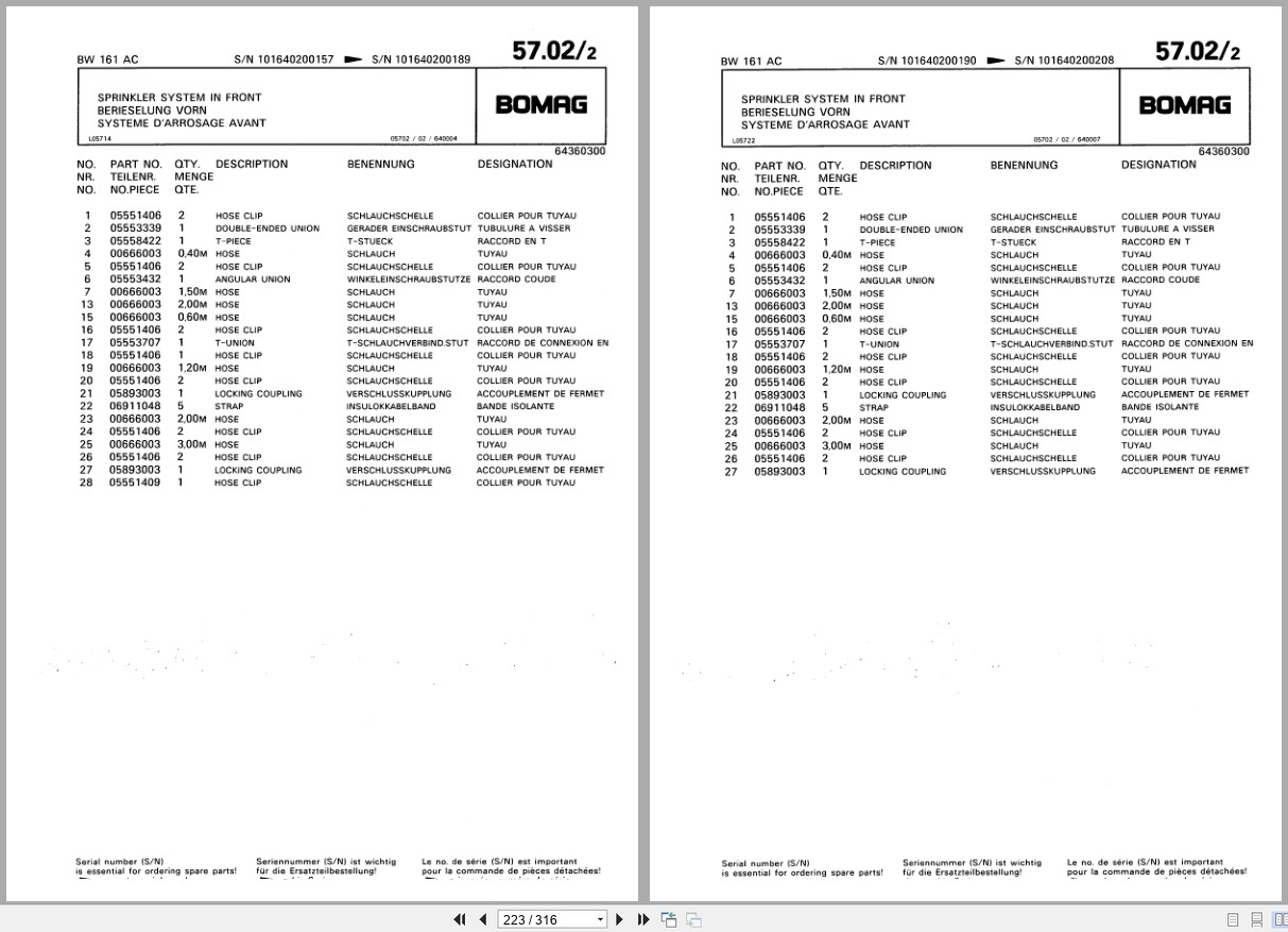 Bomag Combination Roller BW 161 AC Spare Parts Catalog 1994 EN DE FR (2)